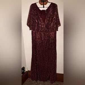 Adrianna Papell Metallic Burgundy Gown
